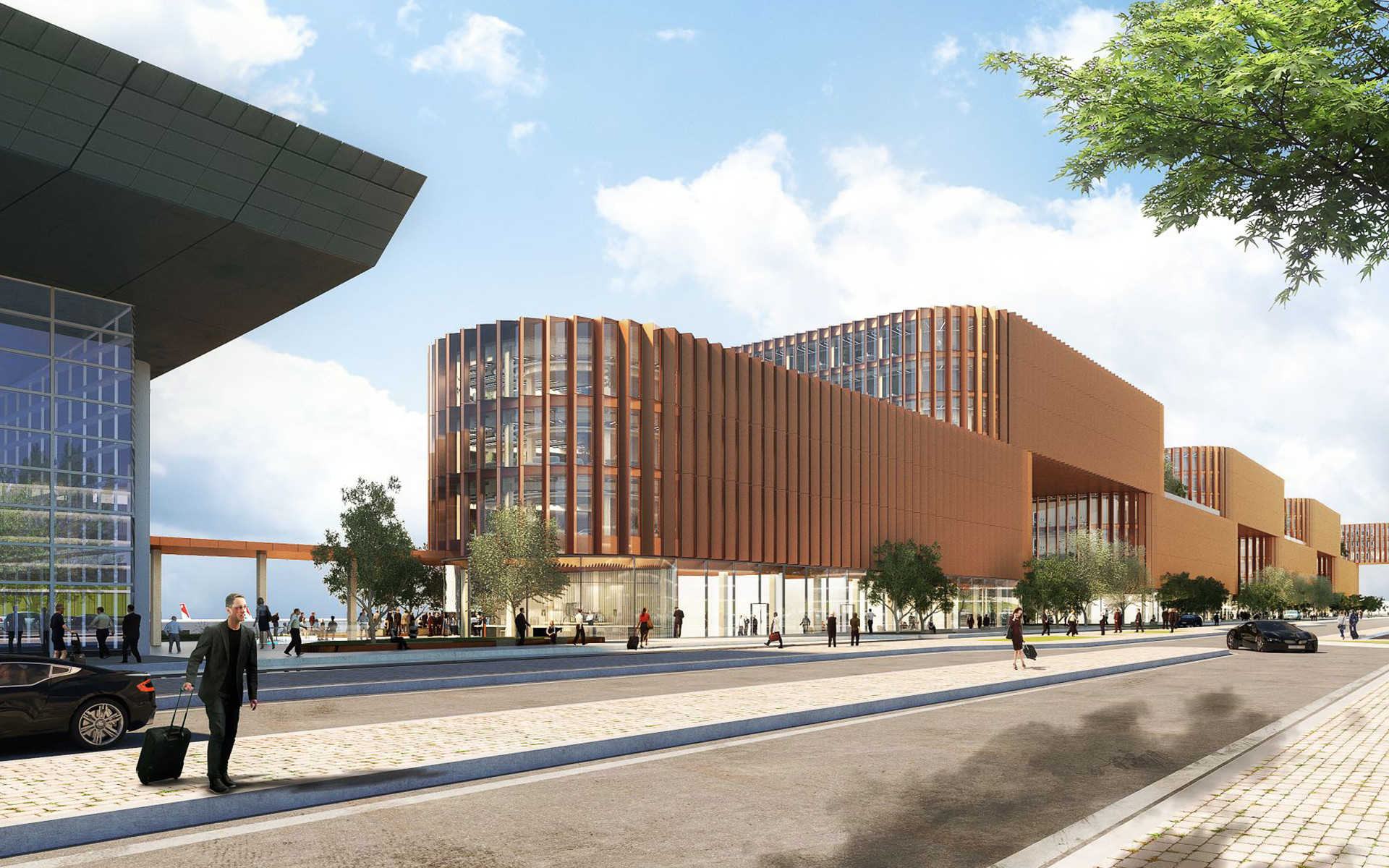 Skypark Business Center Luxembourg rendering showing sustainable timber architecture and mass timber design 