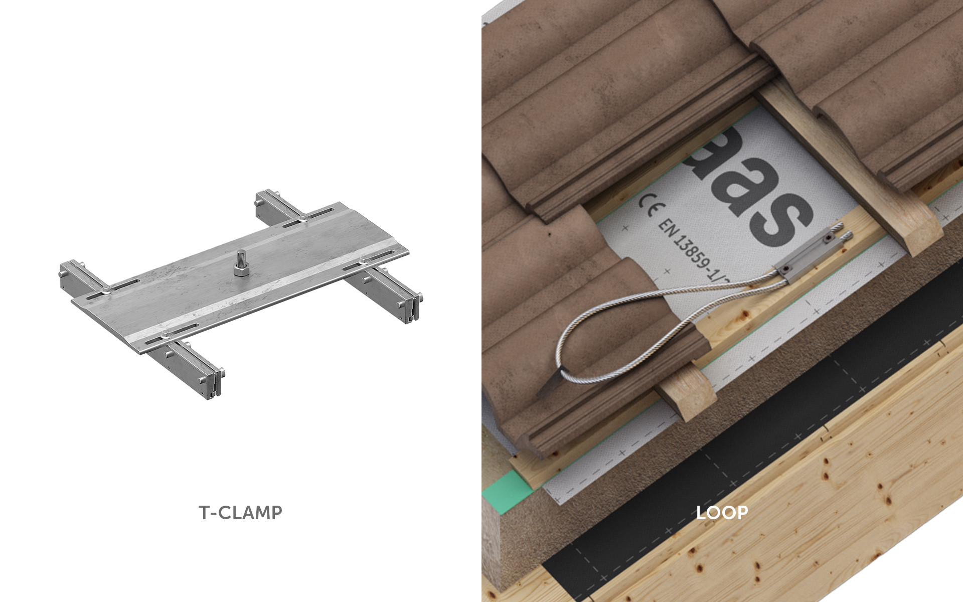 Permanent roof anchorage point installed under tiles for fall protection system and construction site safety 