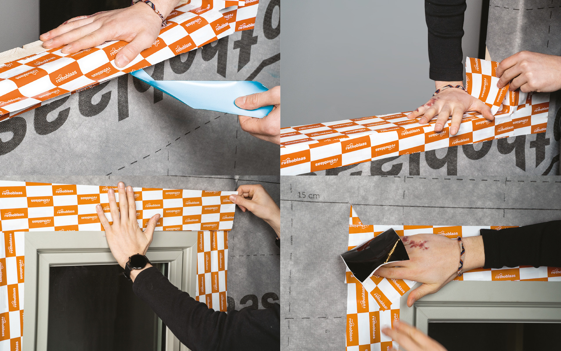 applying SMART BAND sealing tape on window frame